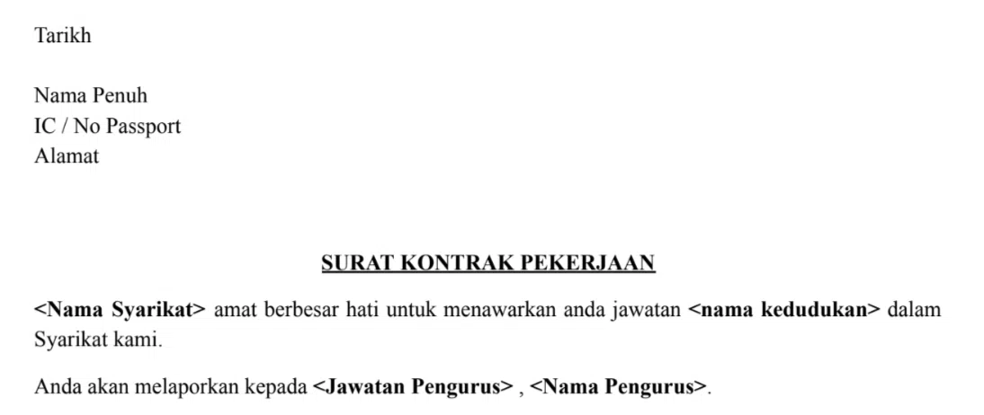 Surat kontrak pekerjaan